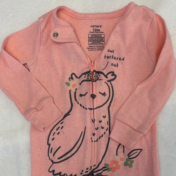 Carter's Coral Owl One Piece Footie - Picture 1 of 4